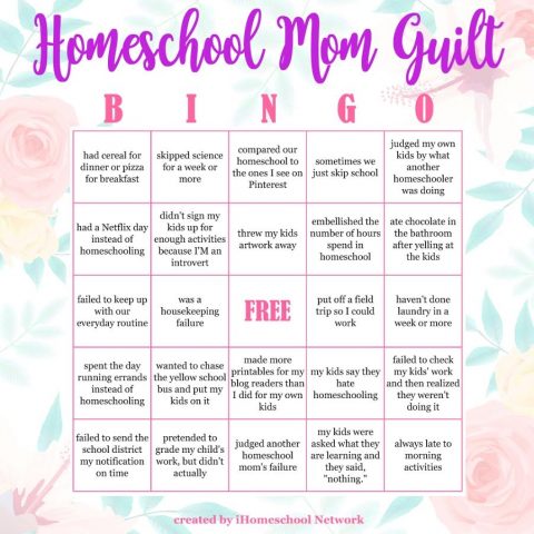 Homeschool Mom Guilt Bingo