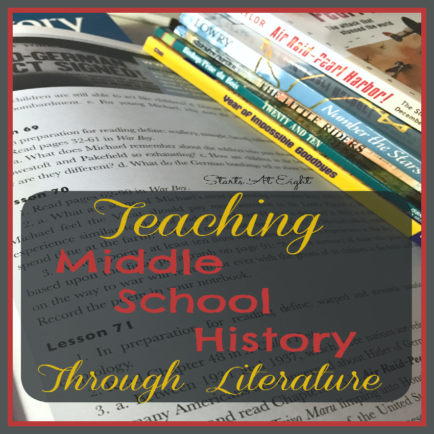 Teaching Middle School History Through Literature from Starts At Eight. Literature is a great way to bring history alive! Beautiful Books offers History Curriculum using literature to make it fun and engaging!