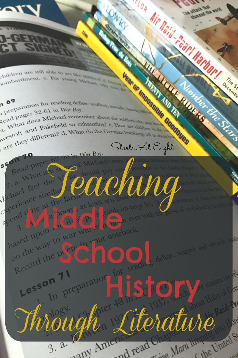 Teaching Middle School History Through Literature from Starts At Eight. Literature is a great way to bring history alive! Beautiful Feet Books offers History Curriculum using literature to make it fun and engaging!