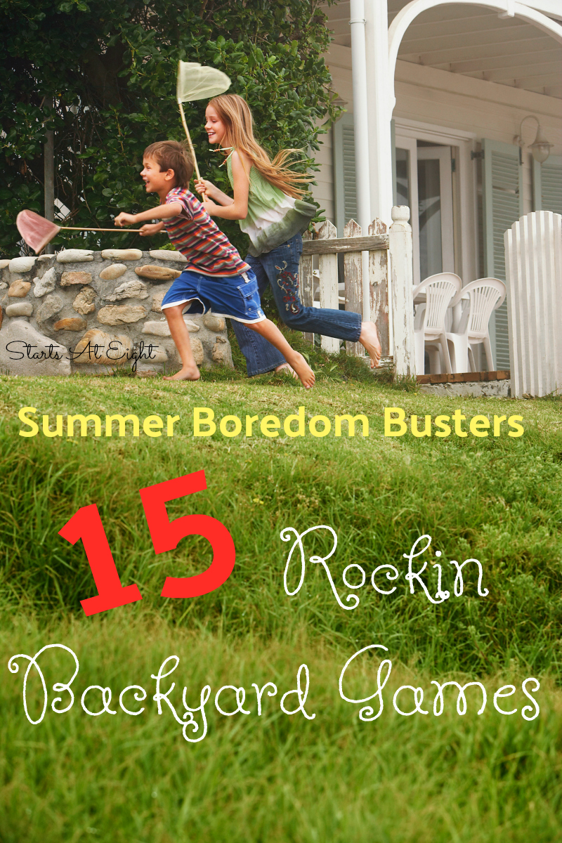 Summer Boredom Busters: 15 Rockin Backyard Games from Starts At Eight. Need to get the kids up and out this summer? Check out this list of 15 Rockin Backyard Games - from Bocce to Twister, Bean Bags and more!