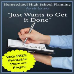 Homeschool High School Planning for the kid who "Just Wants to Get it Done" from Starts At Eight. This is a no muss no fuss planning method for you and student planner for you child with FREE Weekly Assignments Checklist Style Planner Pages.