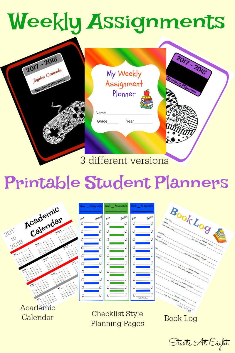 Weekly Assignments Printable Student Planners {Checklist Style} - 3 versions for one low cost!