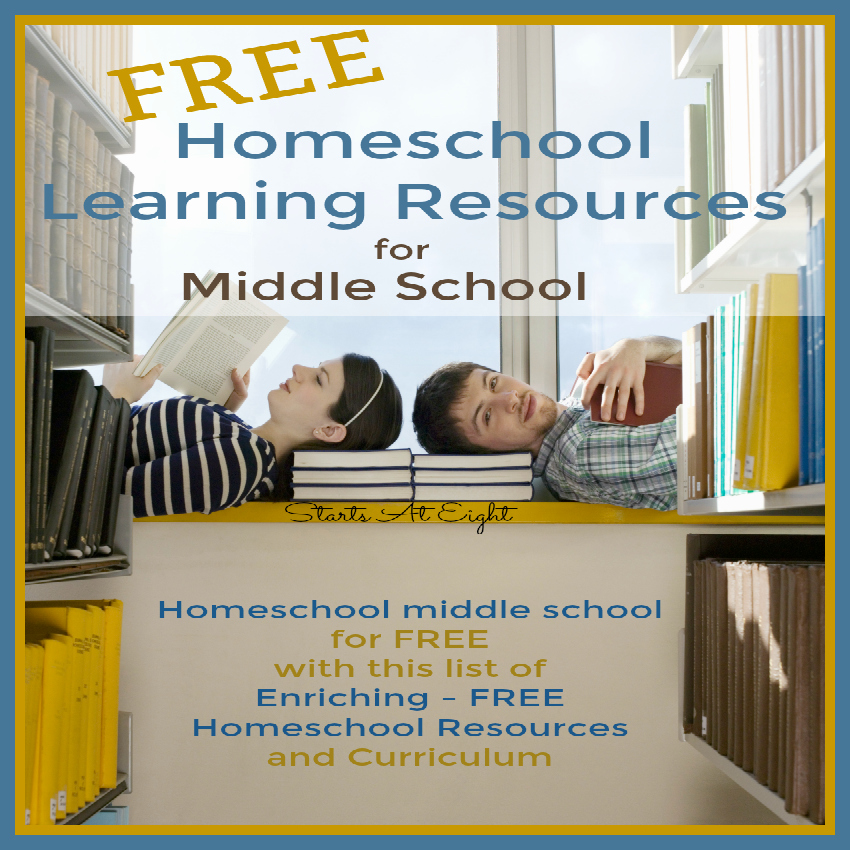 Finding FREE Homeschool Learning Resources for Middle School can be a challenge. This list from Starts At Eight can help you easily homeschool middle school for FREE!