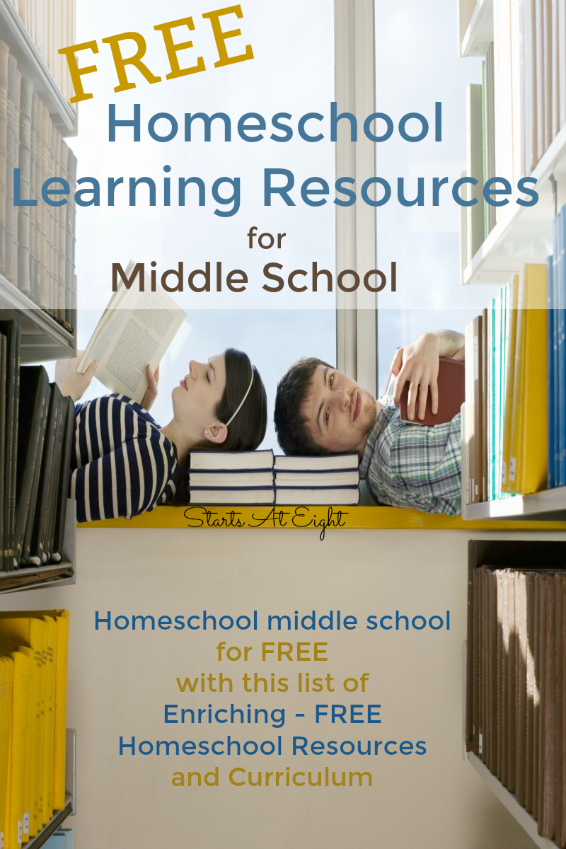 Finding FREE Homeschool Learning Resources for Middle School can be a challenge. This list from Starts At Eight can help you easily homeschool middle school for FREE!