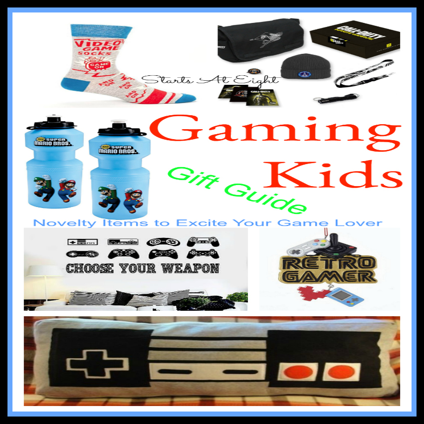 This Gaming Kids Gift Guide from Starts At Eight offers a selection of unique and fun gifts that your little gamers will love! Clothing, trinkets, novelty items and more!