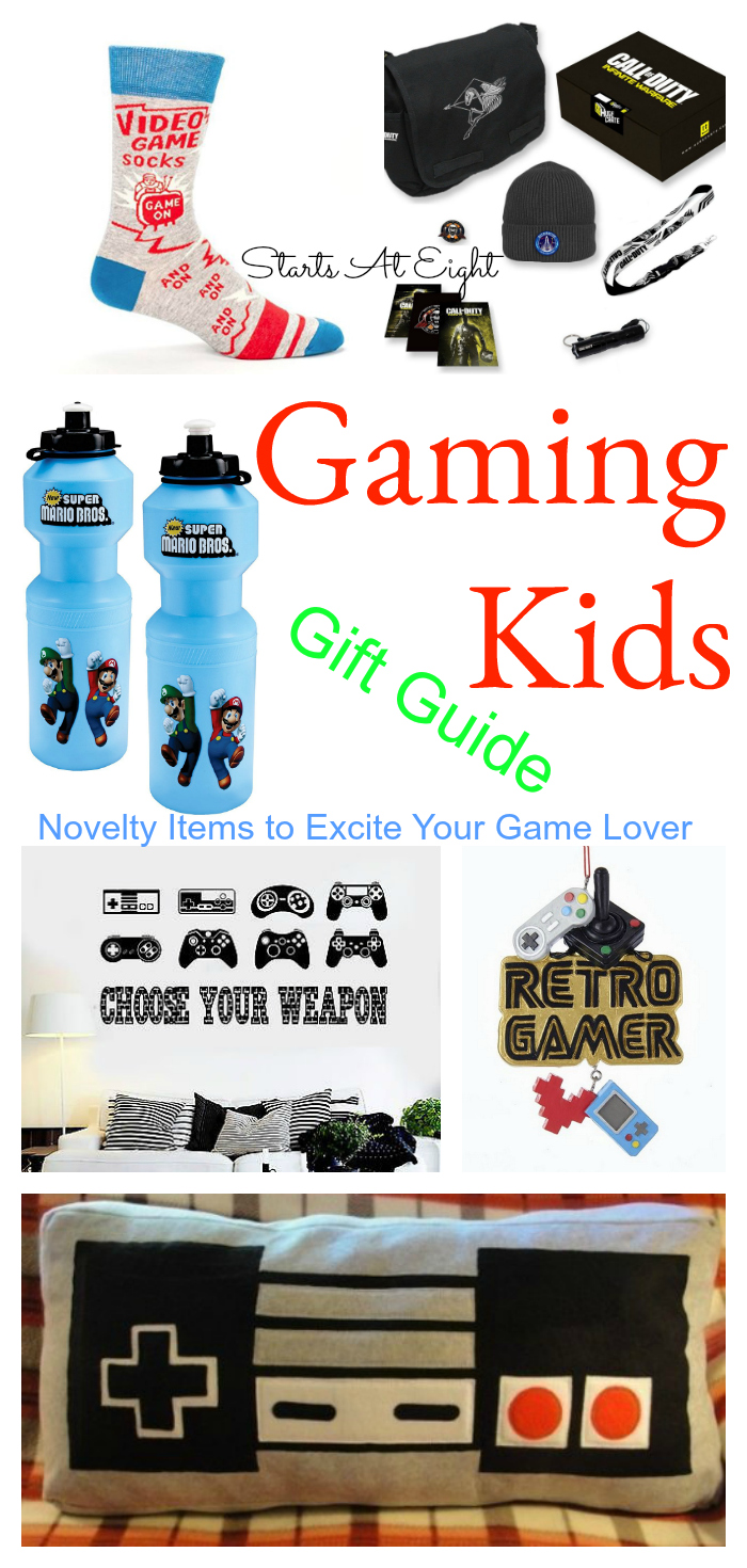 This Gaming Kids Gift Guide from Starts At Eight offers a selection of unique and fun gifts that your little gamers will love! Clothing, trinkets, novelty items and more!