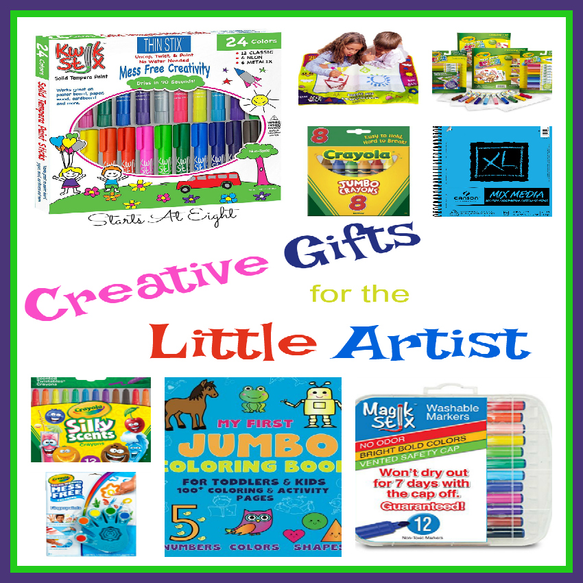 Creative Gifts for the Little Artist from Starts At Eight includes mess free and little hand friendly item suggestions. Paint, marker, crayon and more!