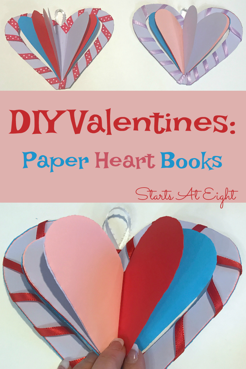 DIY Valentine: Paper Heart Books from Starts At Eight are fun and easy to create and offer a variety of creative variances to alter colors and length of book.