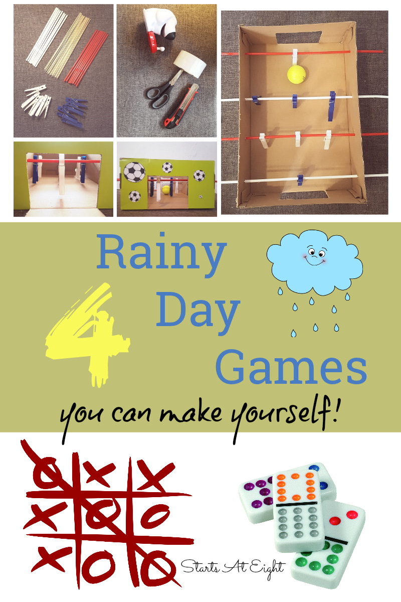 4 Rainy Day Games You Can Make Yourself (from Starts At Eight) From full creations to variations of things you may already have. Run the rainy day blues away with fun indoor games!