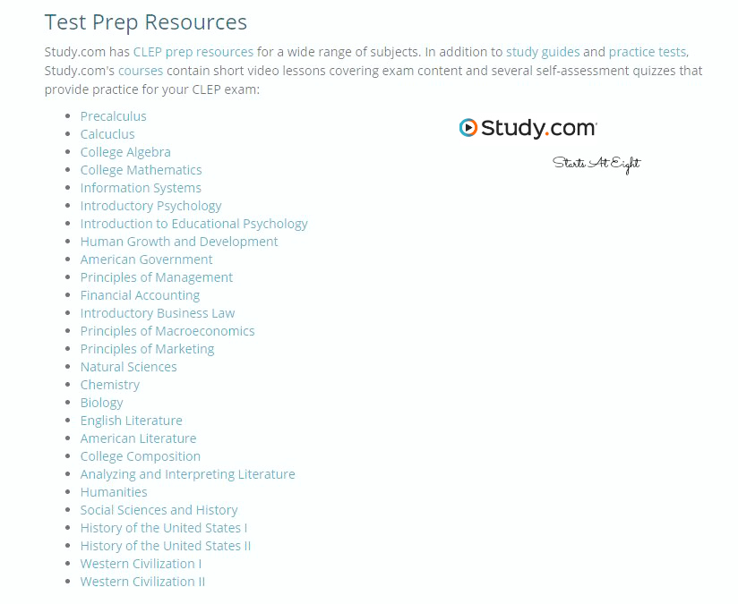 CLEP Test Prep screenshot from Starts At Eight