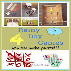 4 Rainy Day Games You Can Make Yourself (from Starts At Eight) From full creations to variations of things you may already have. Run the rainy day blues away with fun indoor games!