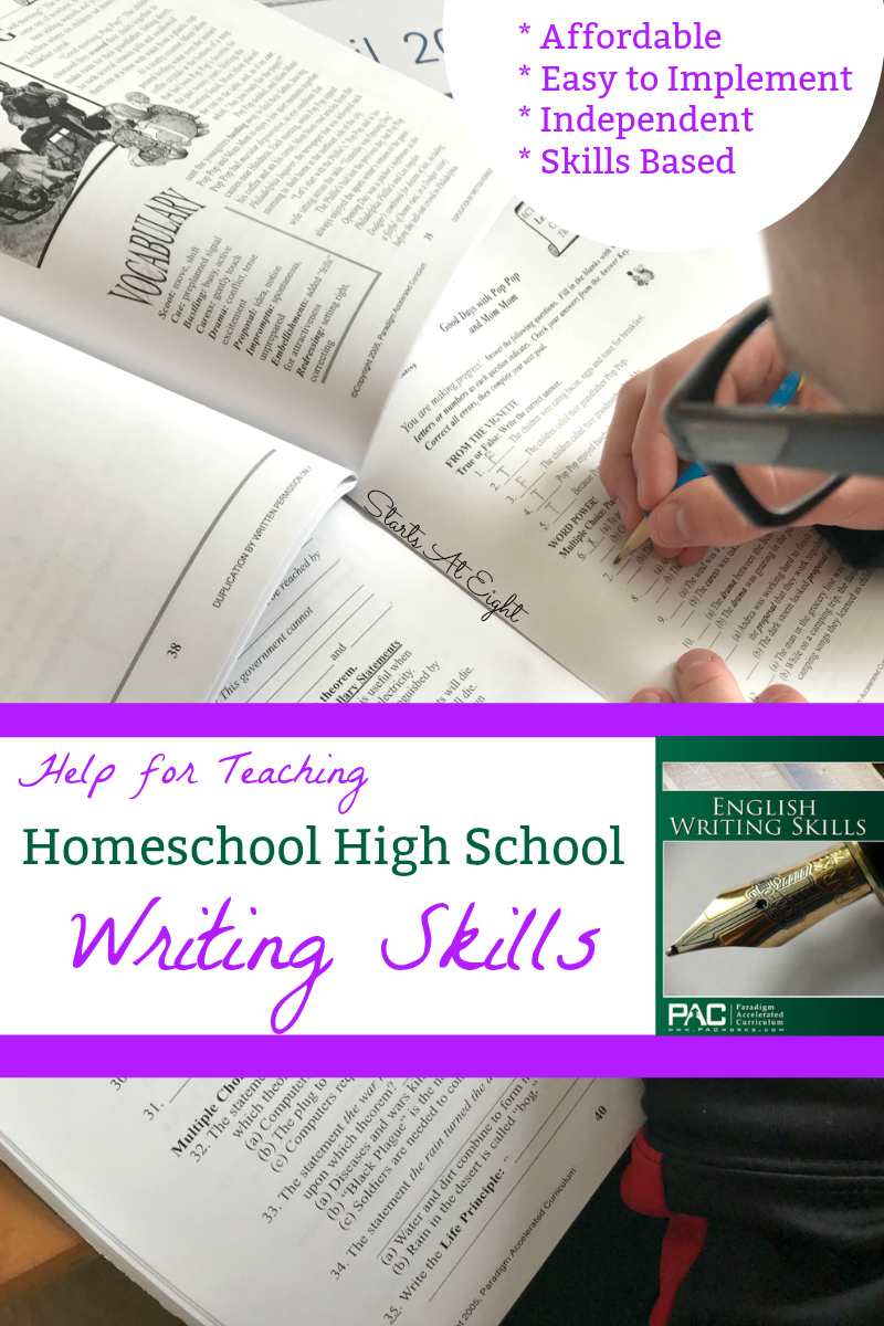 Help for Teaching Homeschool High School Writing Skills from Starts At Eight is as easy as picking up Paradigm Accelerate Curriculum's High School Writing Course: English Writing Skills. It's easy to implement, self-directed and affordable!