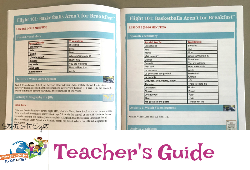 Spanish for Kids: A Foreign Languages for Kids by Kids® Review from Starts At Eight. This is an interactive Spanish program for kids that includes immersion videos, quizzes, flashcards, student workbooks, word stickers, teacher's guides and more. Perfect for homeschool kids of all ages!