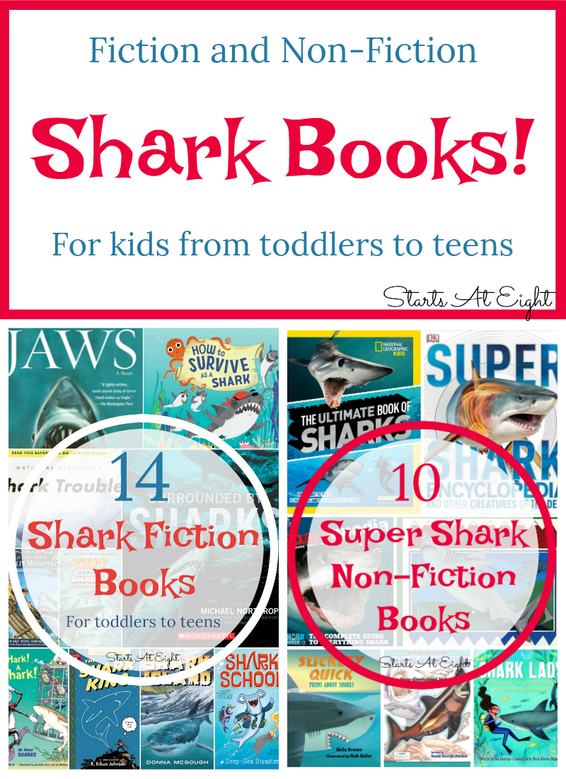 This Super Shark Books Collection consists of books we have loved throughout the years as my son has grown from toddler to teen. Shark fiction, shark non-fiction, comics, poetry and more. If you have a shark lover you will want to Pin this one for later!