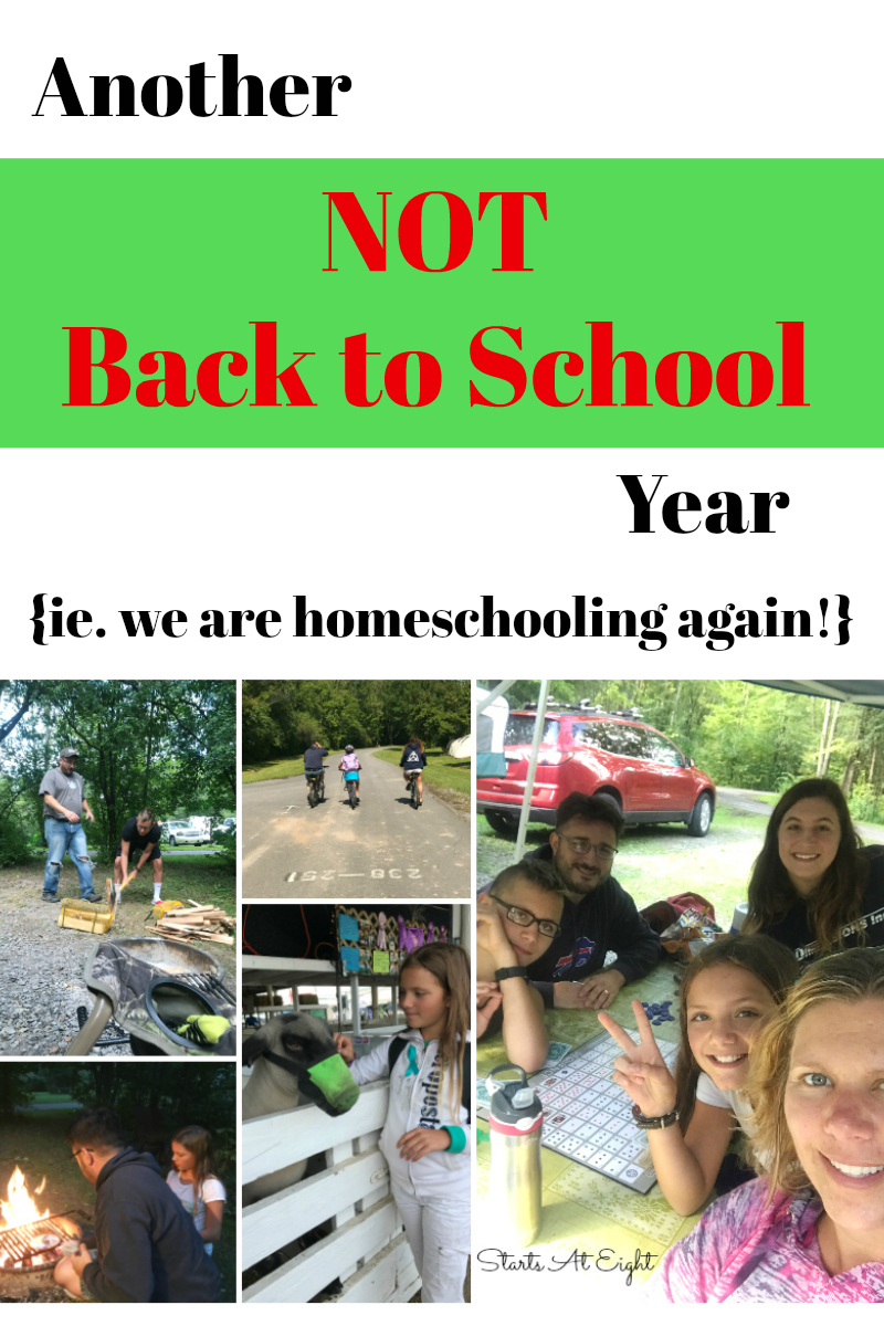 Another Not Back to School Year {ie. we are homeschooling again!} from Starts At Eight is about the joys and benefits of homeschooling our children instead of sending them off to school each year.