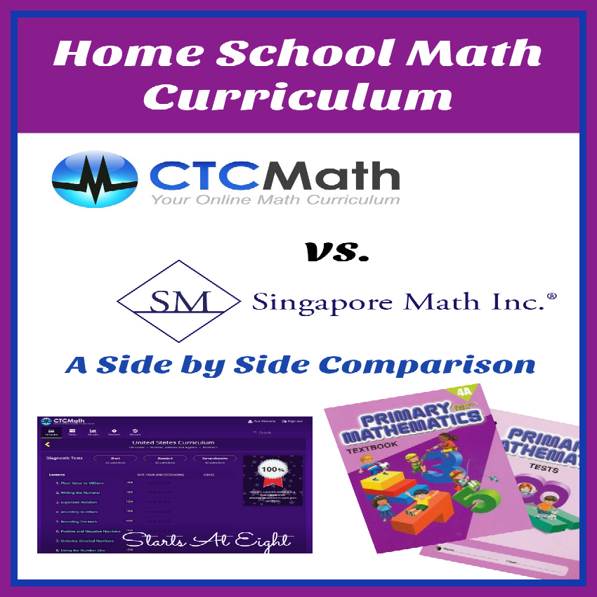 Home School Math Curriculum: CTCMath vs. Singapore Math from Starts At Eight is a comparison of the the two math programs including both similarities and differences and reasons why one or the other might be a good fit as your home school math curriculum.