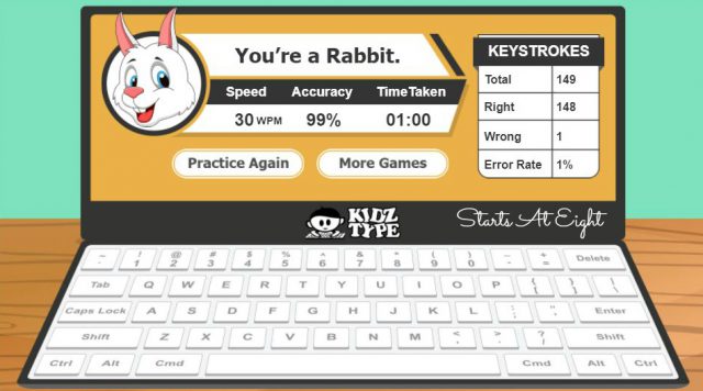 KidzType Typing Games make learning touch typing fun! This is a free site that uses a step by step process, fun cartoons, and games to help kids learn to type.