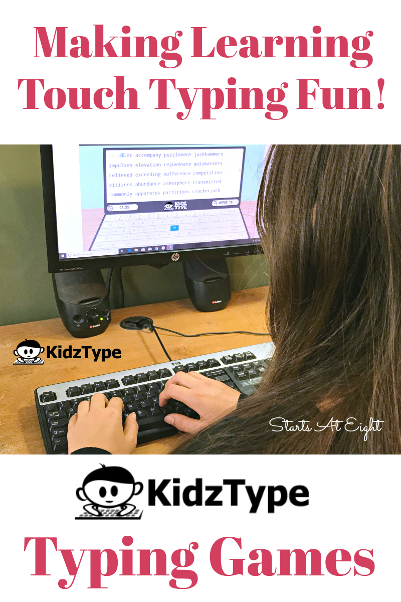 KidzType Typing Games make learning touch typing fun! This is a free site that uses a step by step process, fun cartoons, and games to help kids learn to type. Review by Heidi at Starts At Eight.