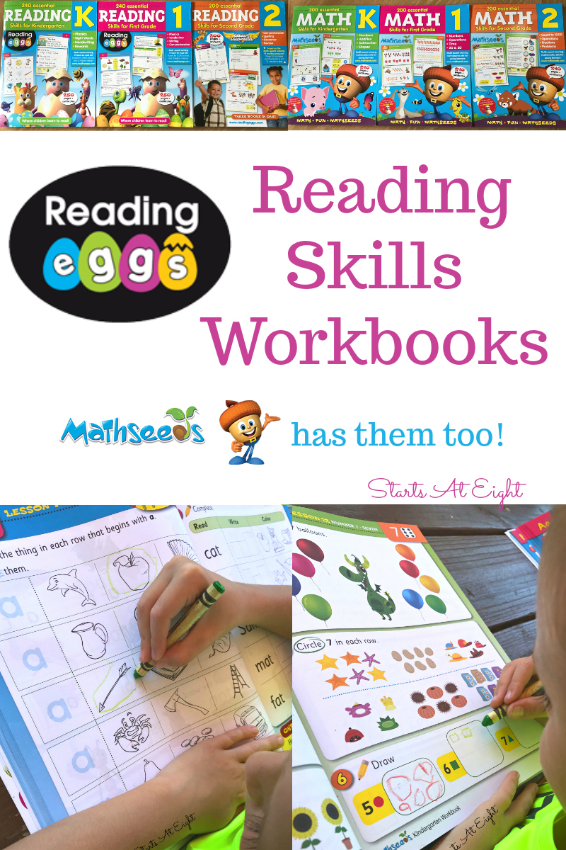 Reading Eggs Reading Skills Workbooks {Mathseeds has them too!} Reading Eggs popular learning site now has workbooks too! Workbooks to teach reading skills and workbooks from the Mathseeds portion of their site for math skills! It's a great way to help your children learn in a fluid manner both on and offline! - A Review from Starts At Eight