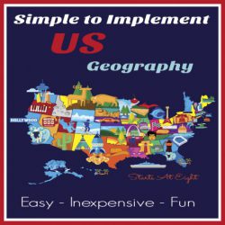 Simple to Implement US Geography from Starts At Eight. Geography doesn't have to be complicated or boring. Here are some tips to make it Simple to Implement US Geography in your homeschool. Using just a few resources you can make it fun and easy to learn US Geography.