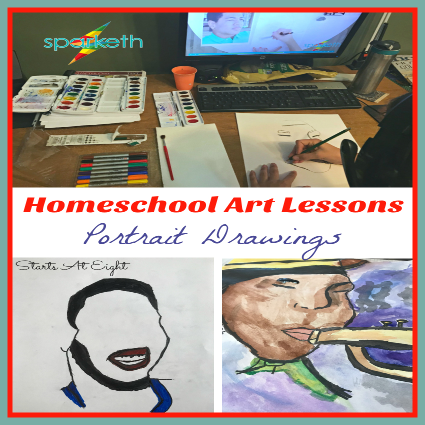 Homeschool Art Lessons: Portrait Drawings. Sparketh offers a variety of art courses including both technique and project courses as well as themed tracks. A Sparketh Review from Starts At Eight