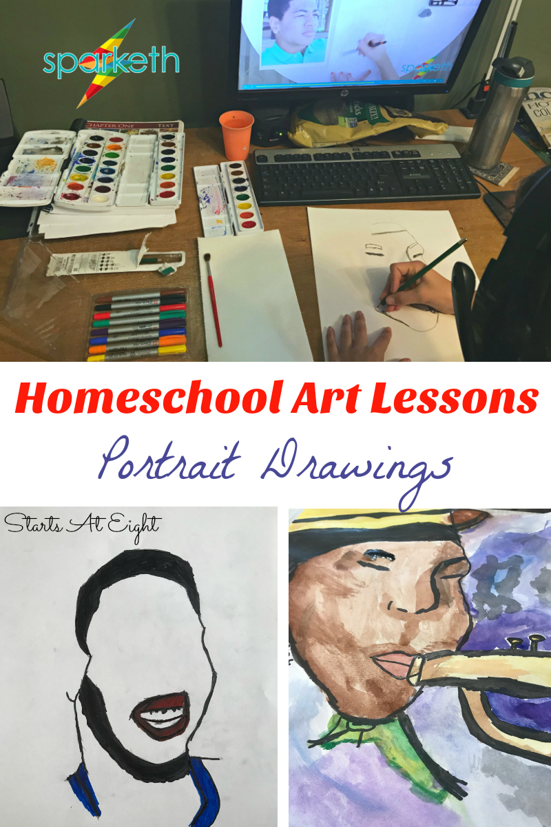 Homeschool Art Lessons: Portrait Drawings. Sparketh offers a variety of art courses including both technique and project courses as well as themed tracks. A Sparketh Review from Starts At Eight