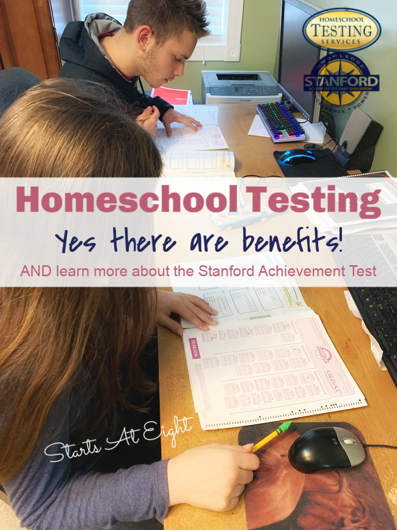 Homeschool Testing with the Stanford Achievement Test. There are many benefits to homeschool testing and in some states it is required. Luckily it does not have to be a stressful process with AT-Home testing. A Review from Starts At Eight.