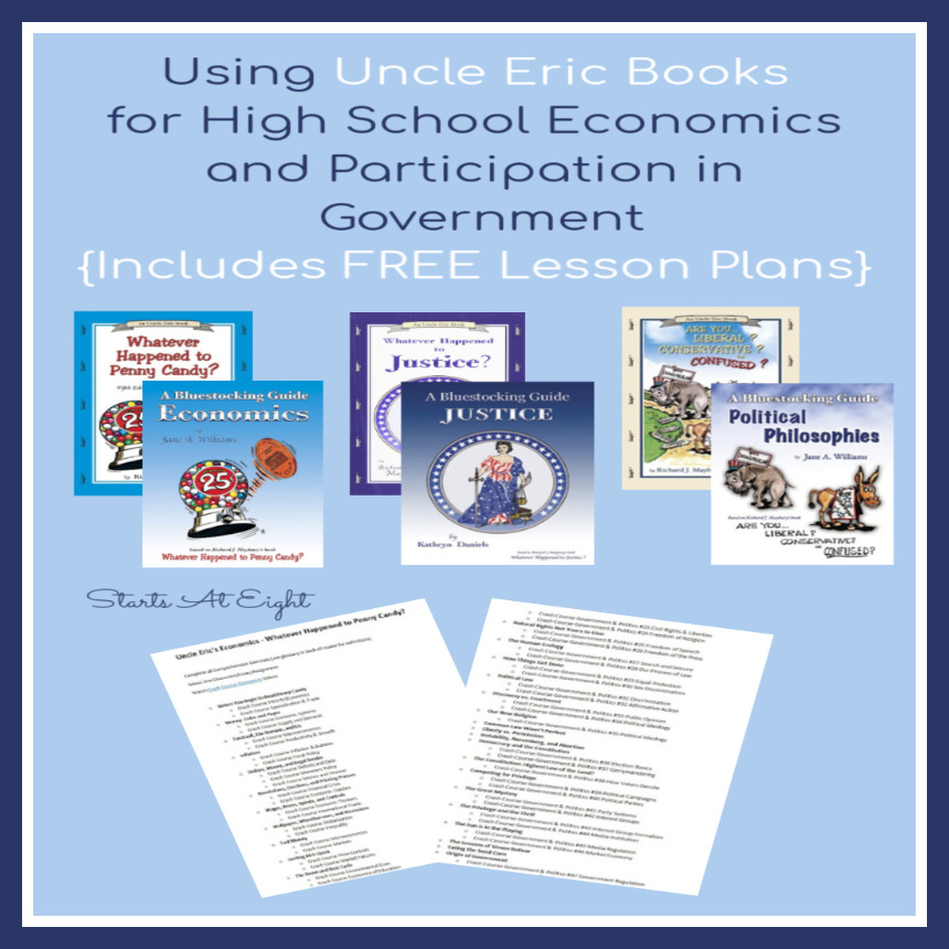 Using Uncle Eric Books for High School Economics and Participation in Government {Includes FREE Lesson Plans} from Starts At Eight