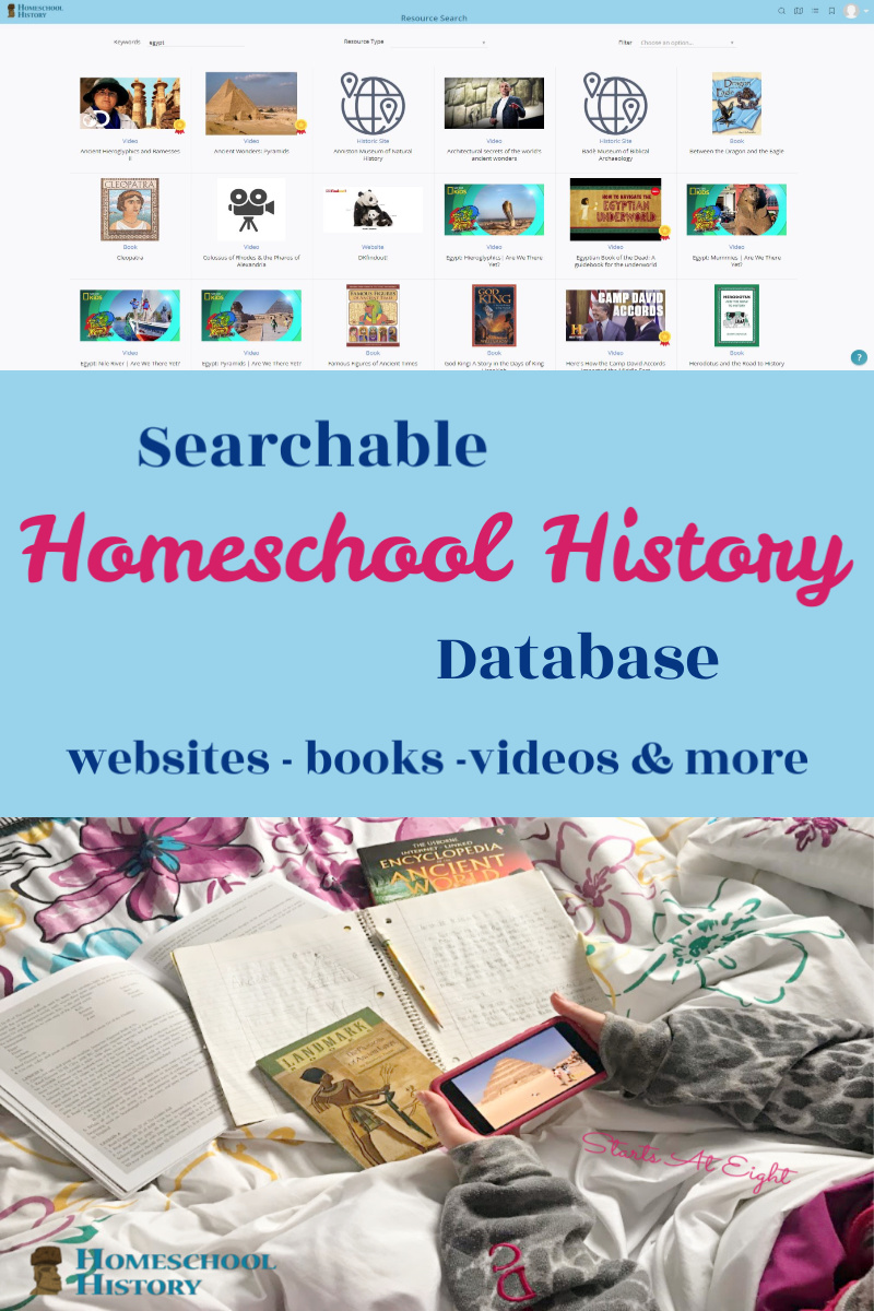 Searchable Homeschool History Database from Starts At Eight