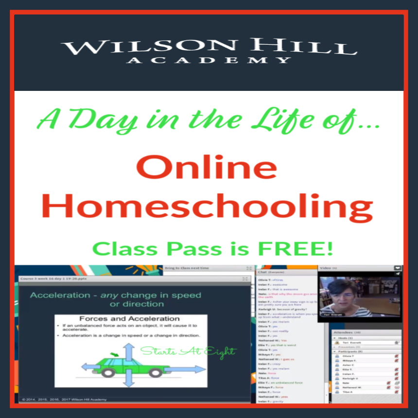 A Day in the Life of Online Homeschooling with Wilson Hill Academy is an inside look into Wilson Hill Academy's online classes. View a myriad of full class recordings to see what it's really like. NO Credit Card! It's FREE!