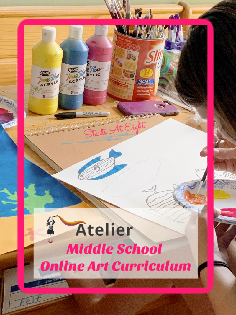 Middle School Online Art Curriculum from Atelier Homeschool Art by Arts Attack offers video-based art instruction for homeschoolers. A review from Starts At Eight