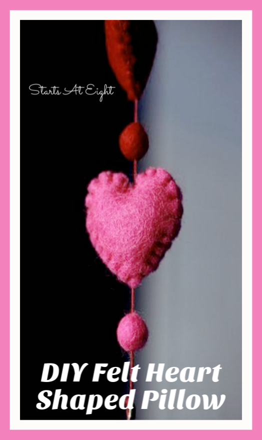 DIY Heart Shaped Felt Pillow Decor Tutorial from Starts At Eight