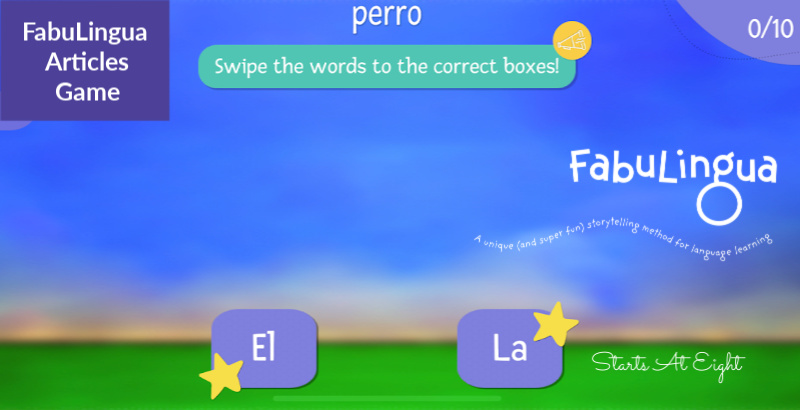 FabuLingua is a Spanish Language App that teaches kids Spanish via fun, interactive stories. Read along, play games, earn stickers, record yourself, & more! A Review from Starts At Eight