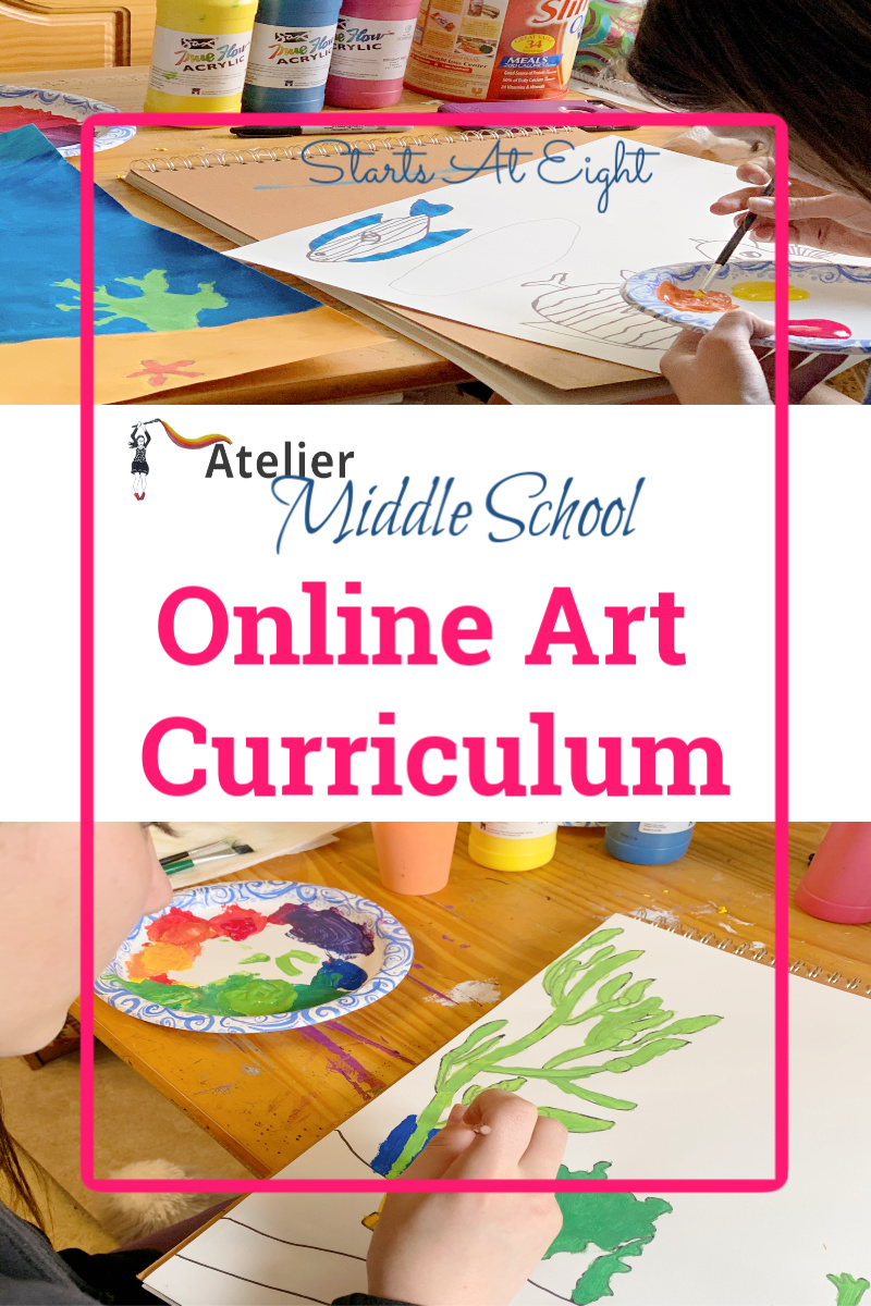 Middle School Online Art Curriculum from Atelier Homeschool Art by Arts Attack offers video-based art instruction for homeschoolers. A review from Starts At Eight