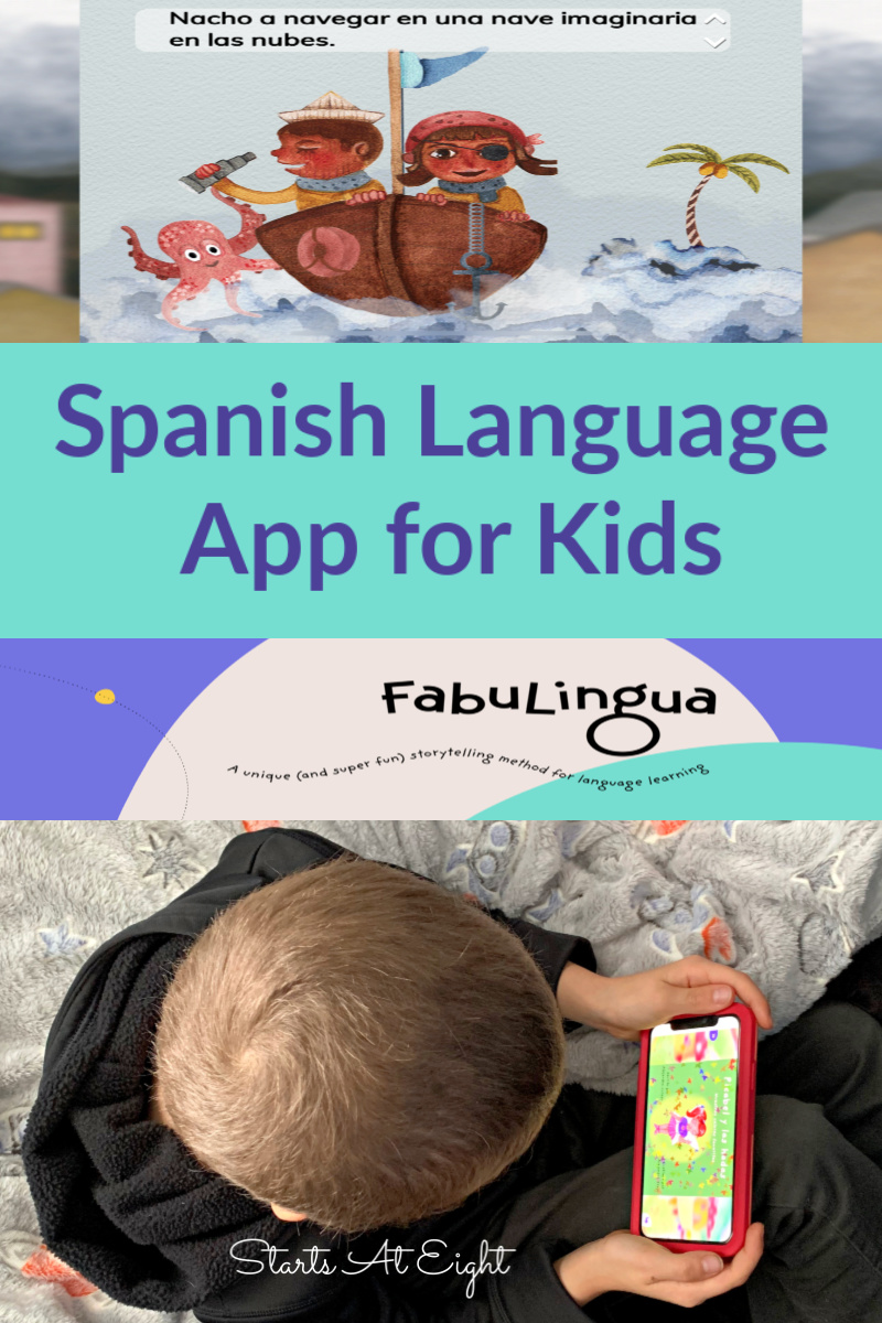 FabuLingua is a Spanish Language App that teaches kids Spanish via fun, interactive stories. Read along, play games, earn stickers, record yourself, & more! A Review from Starts At Eight