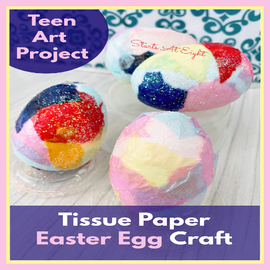 This Tissue Paper Easter Egg Craft is a perfect activity for teens. With just a few supplies you can make decorative and glittery eggs!