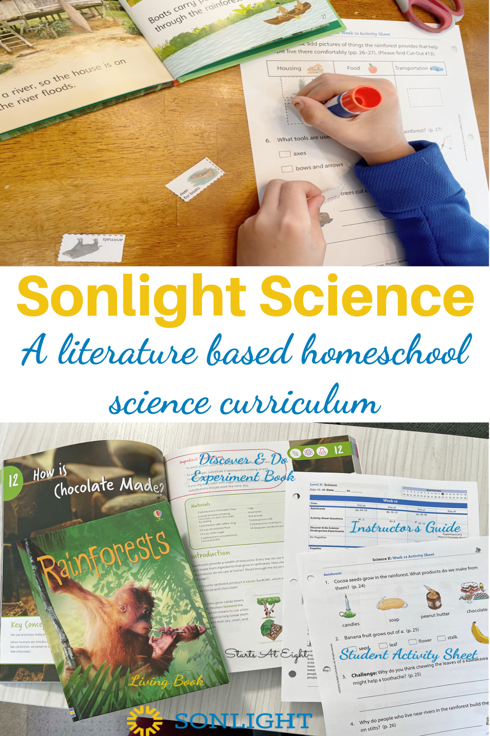 Sonlight Science Discover & Do is a homeschool science curriculum that uses literature along with hands-on experiments and worksheets to help engage kids in science topics.