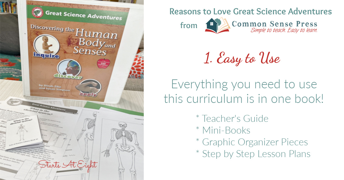 Great Science Adventures from Common Sense Press are easy to use, elementary secular homeschool science programs that can be used with multiple ages! This is a review of the Discovering the Human Body and Senses from Starts At Eight
