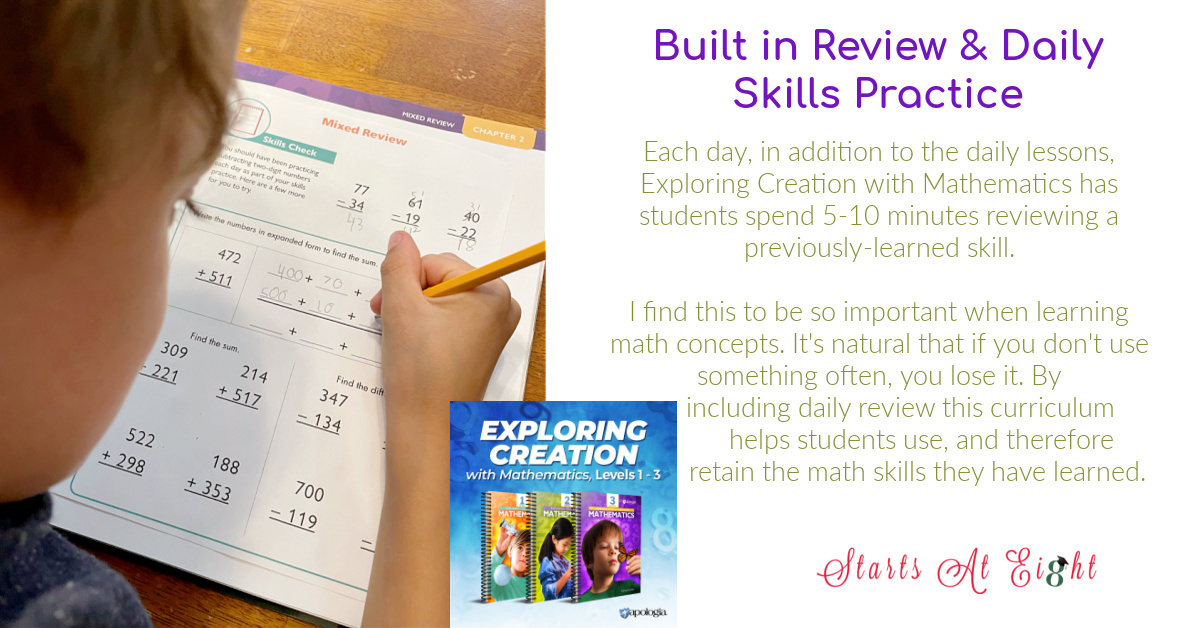 Apologia Elementary Homeschool Math Curriculum for grades 1-6 is designed to build a strong foundation of familiarity with numbers as children learn how to manipulate numbers with addition, subtraction, multiplication, and division. A review from Starts At Eight