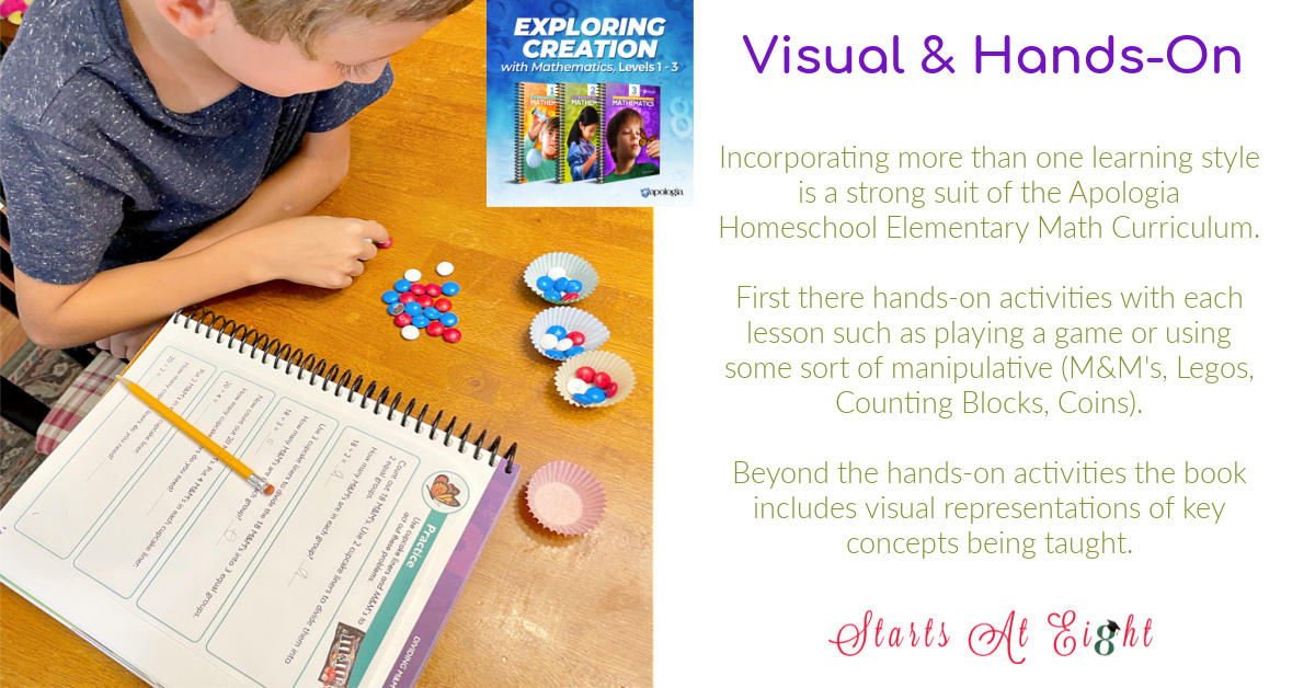 Apologia Elementary Homeschool Math Curriculum for grades 1-6 is designed to build a strong foundation of familiarity with numbers as children learn how to manipulate numbers with addition, subtraction, multiplication, and division. A review from Starts At Eight