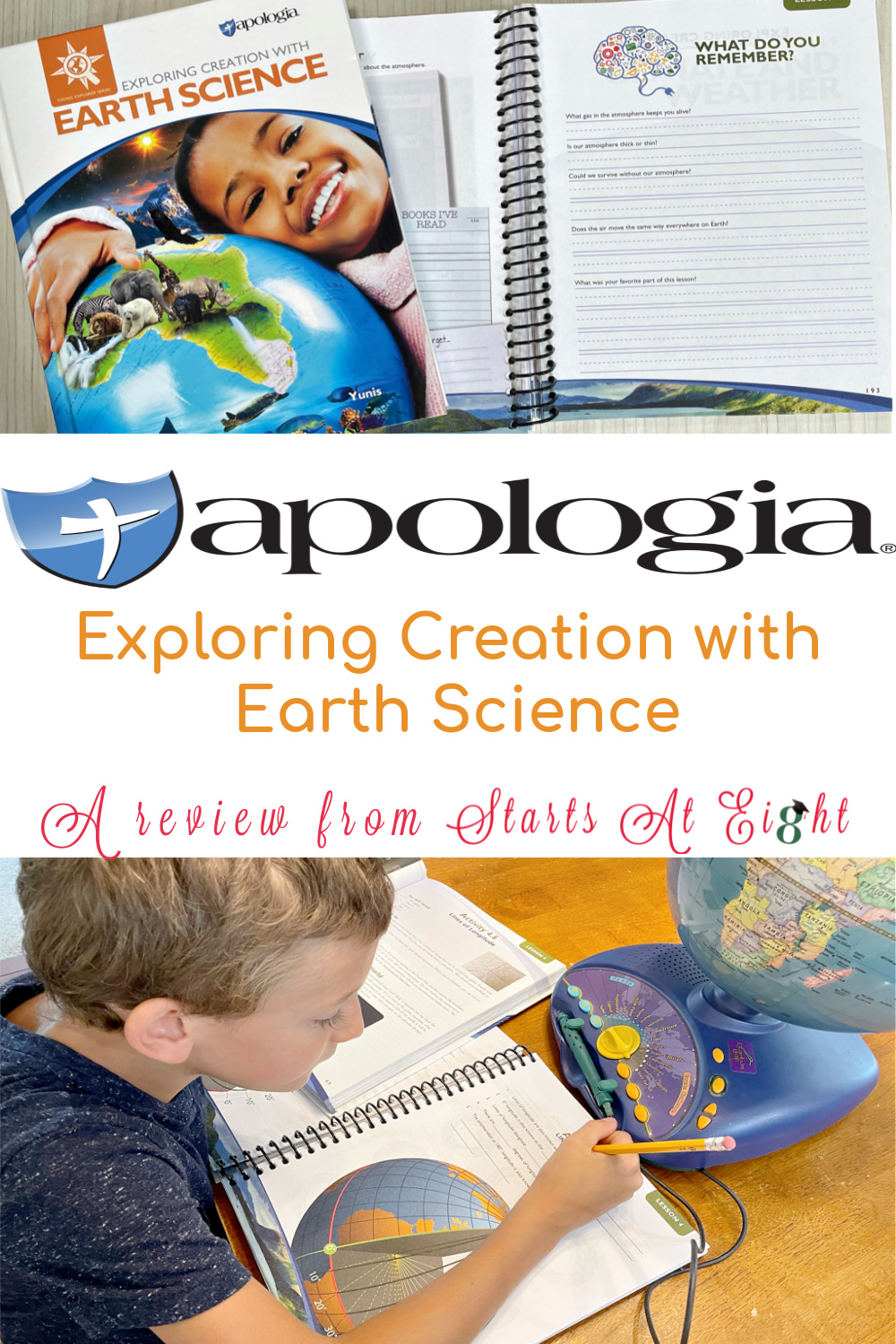 Apologia Exploring Creation with Earth Science is a Charlotte Mason based homeschool science curriculum for kids in grades K-6. With suggested schedules, lots of hands-on activities and accompanying notebooks, its fun and easy to use! A review from Starts At Eight.