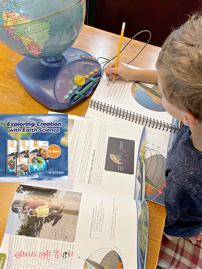 Apologia Exploring Creation with Earth Science is a Charlotte Mason based homeschool science curriculum for kids in grades K-6. With suggested schedules, lots of hands-on activities and accompanying notebooks, its fun and easy to use! A review from Starts At Eight.