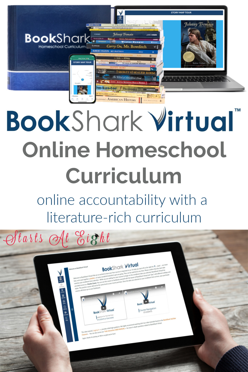 BookShark Virtual Online Homeschool Curriculum brings the power and ease of online accountability to a literature-rich curriculum! Online lesson plans, automated grading, printable worksheets, assessments and more! A review from Starts At Eight.