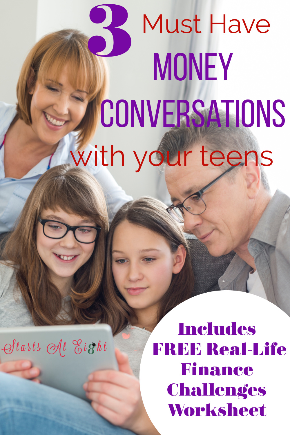 Must Have Money Conversations with your Teen discusses important money topics to have with your teen as well as a FREE Real-Life Finance Worksheet.