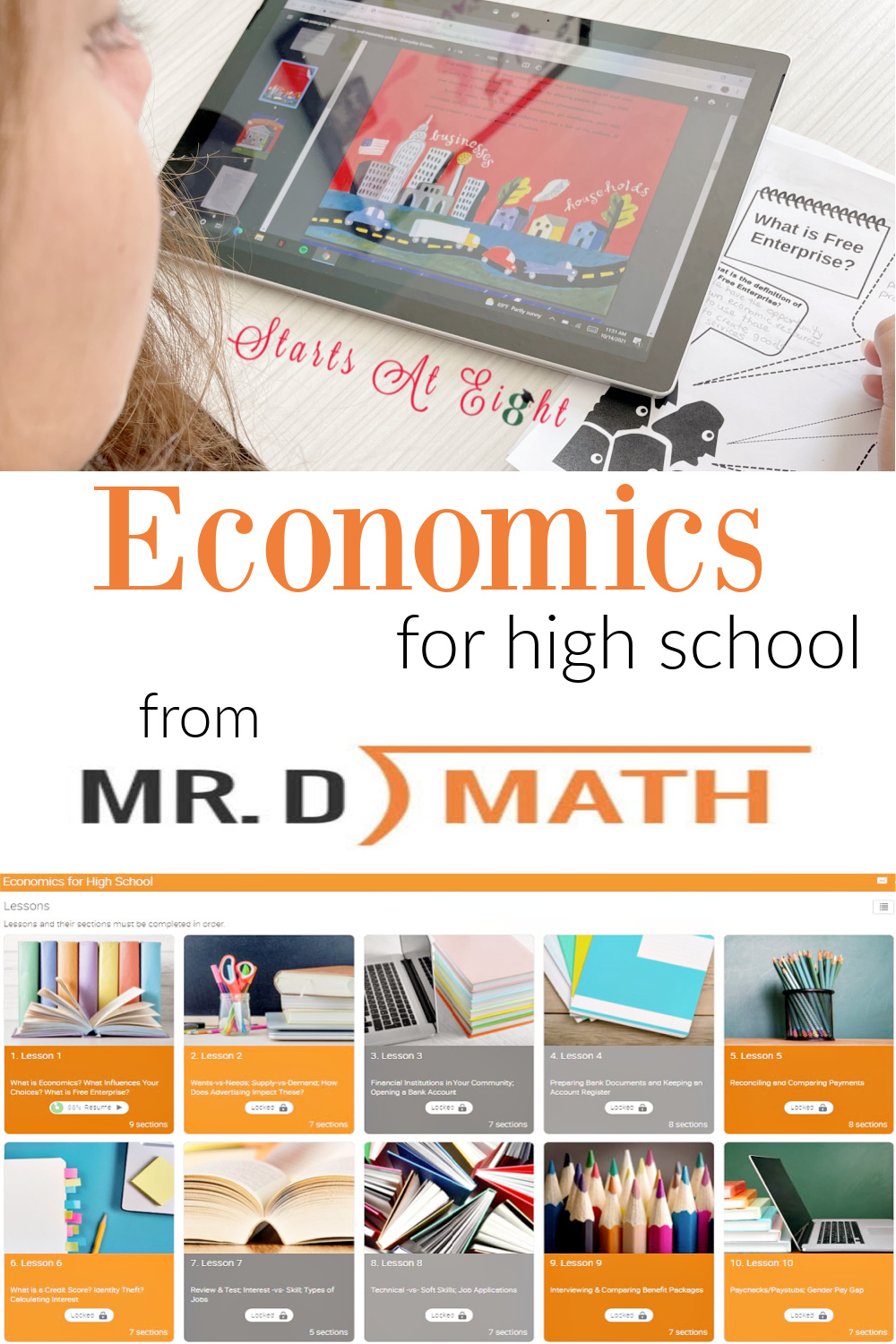 Economics for High School from Mr. D Math is a half credit, online, self-paced course for homeschool high schoolers. A review from Starts At Eight