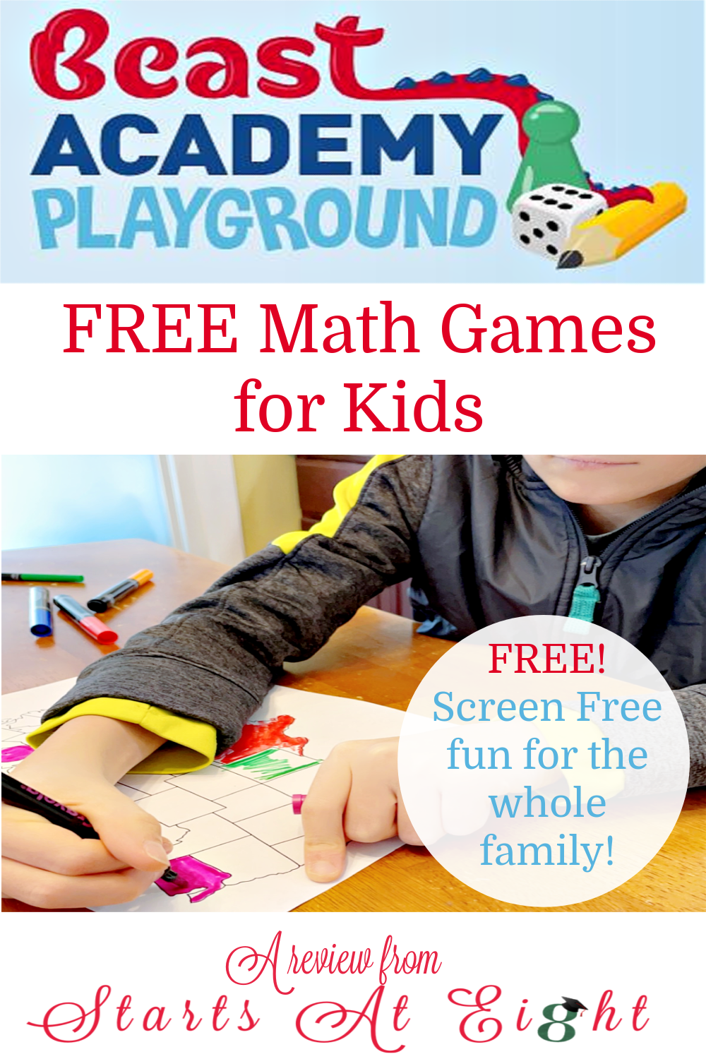 Beast Academy Playground - FREE Math Games for Kids ages 4 & up. Fun, simple to create, screen free, educational games for the whole family! A review from Starts At Eight