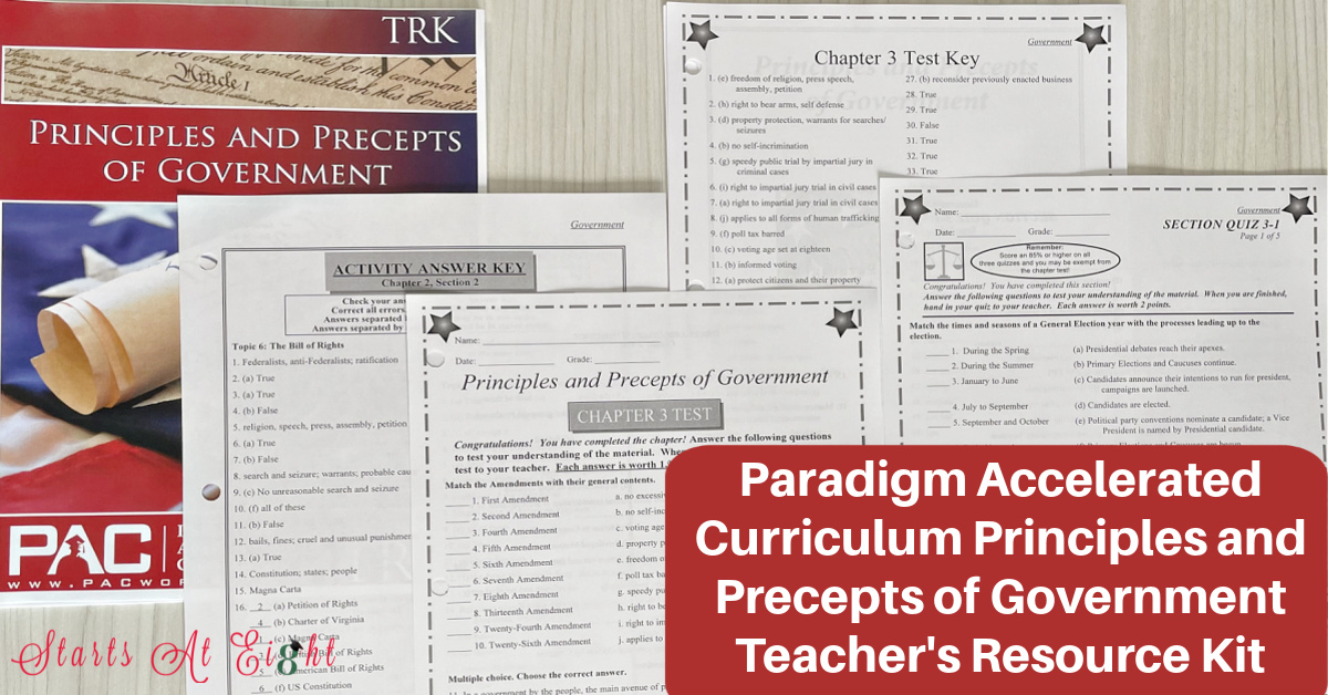 Paradigm Accelerated Curriculum's 1/2 credit Homeschool High School Government Curriculum includes text, student workbook, and quizzes/tests making it easy to implement in your homeschool. A review from Starts At Eight
