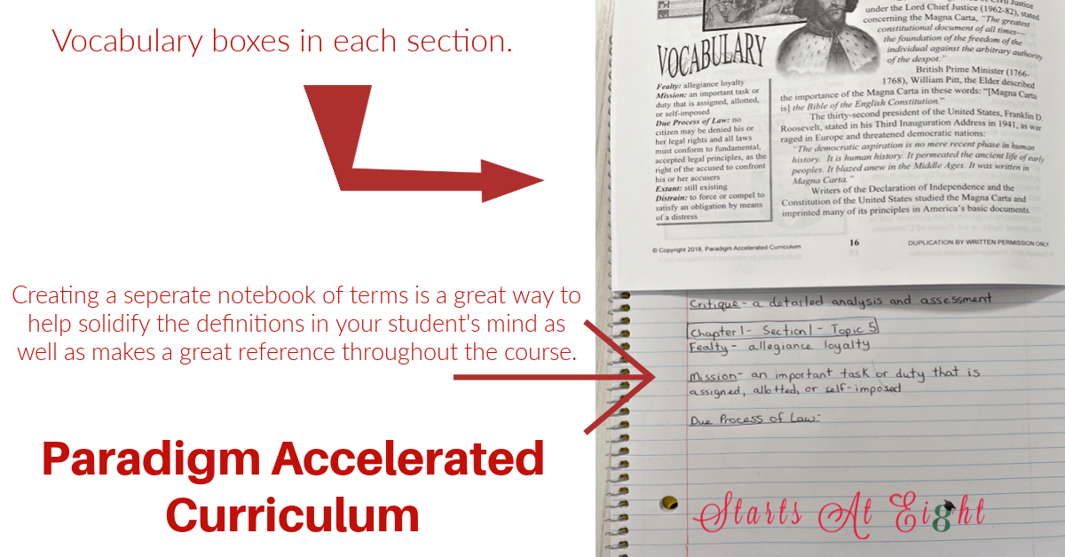 Paradigm Accelerated Curriculum's 1/2 credit Homeschool High School Government Curriculum includes text, student workbook, and quizzes/tests making it easy to implement in your homeschool. A review from Starts At Eight