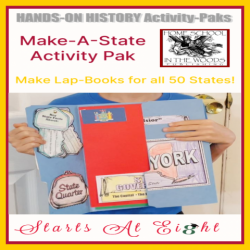 Hands-On History with Make-A-State Activity Pak from Home School in the Woods is an affordable and easy way to learn about the 50 states, making a lap-book for each one! A review from Starts At Eight