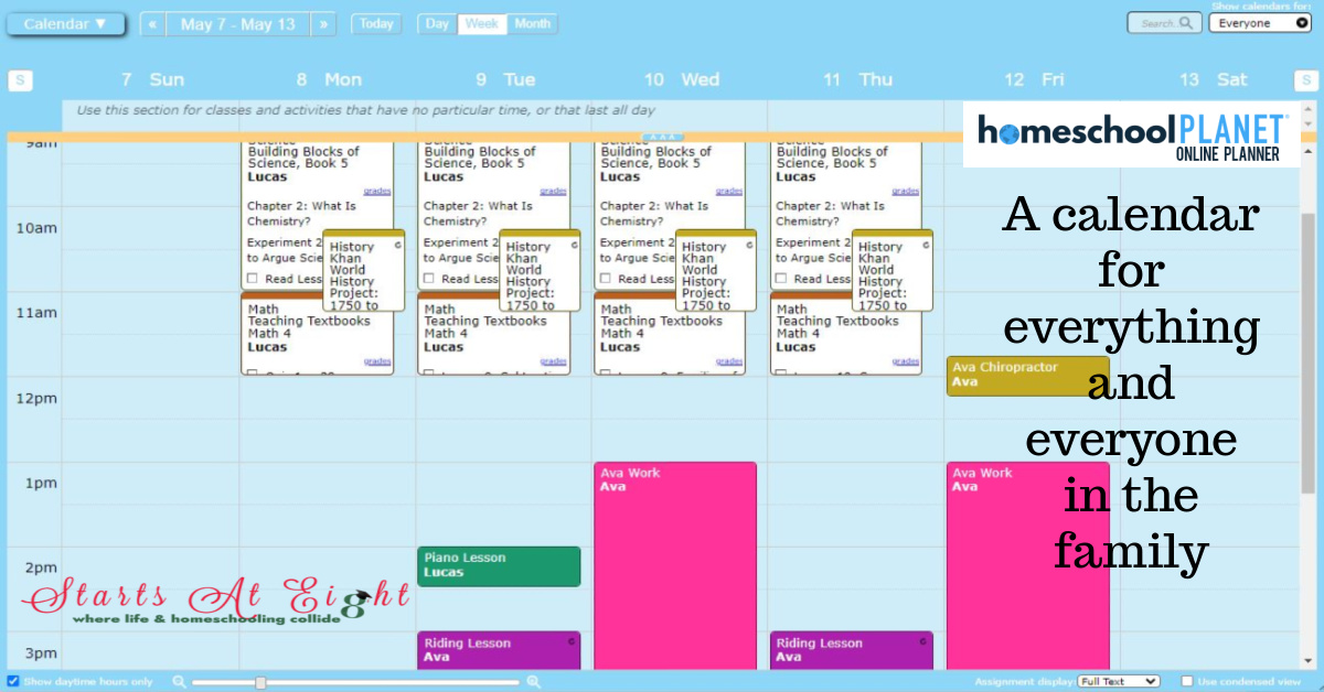 The Homeschool Planet Online Planner not only offers comprehensive homeschool lesson planning, but is a whole family life planner. an use it not only for homeschool lesson planning, but for home, work and school, putting all your scheduling needs in one place!